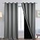 Yakamok Gray 100 Blackout Curtains Energy Saving Thermal Insulated 2 Thick Layers Completely Blackout Drapes with Black Liner for Bedroom 52Wx108L Grey 2 Panels