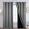 Yakamok Gray 100 Blackout Curtains Energy Saving Thermal Insulated 2 Thick Layers Completely Blackout Drapes with Black Liner for Bedroom 52Wx108L Grey 2 Panels