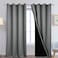 Yakamok Gray 100 Blackout Curtains Energy Saving Thermal Insulated 2 Thick Layers Completely Blackout Drapes with Black Liner for Bedroom 52Wx108L Grey 2 Panels