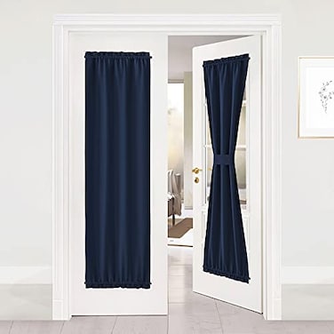 NICETOWN Blackout French Door Curtain Thermal Insulated Side Door Window Curtain Panel Drape for Front Entry WayKitchenDining RoomBathroom Navy 1 Panel 25W by 72L inches