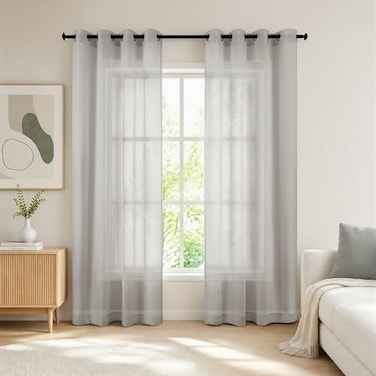 KOUFALL 2 Panels Grommet Faux Linen Sheer Curtains 84 Inches Long Grey 52 W x 84 L Pack of 2