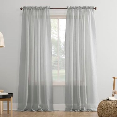 No. 918 No 918 Erica Crushed Sheer Voile Rod Pocket Curtain Panel Silver Gray 51W x 63L 1 Panel