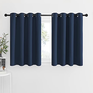 NICETOWN Short Curtains for Kitchen Windows Grommet Thermal Insulated Blackout Curtain Draperies for NurseryKitchenBedroomBay Window 2 Panels 52W x 36L2 inches Header Navy