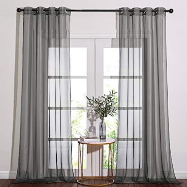 NICETOWN Sheer Curtains 108 Extra Long Grommet Top Soft Voile Texture Window Draperies for VillaCottage 108 Wide Total 2 Pieces Dark Grey