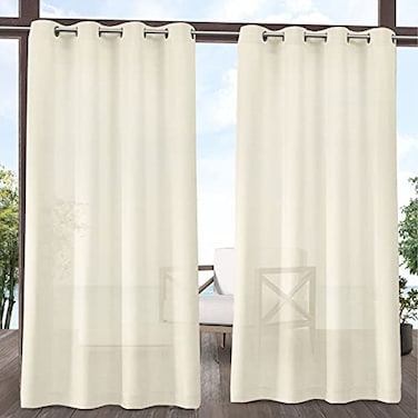 Exclusive Home Miami SemiSheer Textured IndoorOutdoor Grommet Top Curtain Panel 54x108 Ivory Set of 2