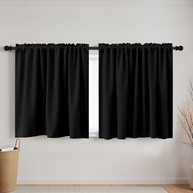 KOUFALL 52 W Short Blackout Curtains for Wide Small Windows RV Camper 30 Inch Length Thermal Insulated Room Darkening Half Window Drapes for Bedroom Kitchen Cafe Black