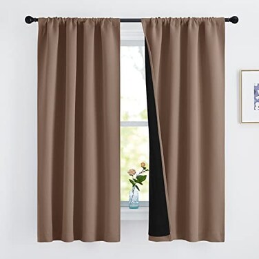 NICETOWN Total Blackout Panels for Nursery Super Soft Heavy Duty and Thick Window Treatment Curtains 63 inches Long with Black Lined for Basement 1 Pair Cappuccino 42 inches Wide Each Panel