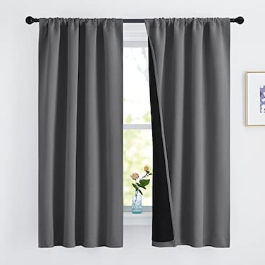 NICETOWN 100 Blackout Cold Blocking Curtains 63 inches Long Soft Thermal Insulated Rod Pocket 2Layer Lined Drapes Energy Efficiency Window Draperies for Bedroom Grey 2 Panels 42inch W