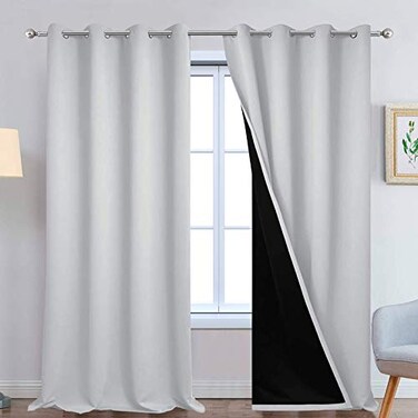 Yakamok 100 Blackout Curtains 108 Inches Long 2 Thick Layers Thermal Insulated Curtain Panels for Bedroom Full Light Blocking Drapes with Black Liner 52 Wide Each Panel Light Grey 2 Panels
