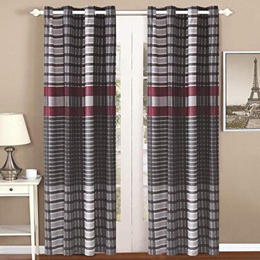 All American Collection 2 PC Plaid Printed Modern Contemporary Bedroom Home Decor Curtain Set