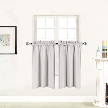 Better Home Style 100 Blackout 2 Tiers Window Curtain Insulated Drapes Short Panels for Kitchen Bathroom Basement RV Camper or Any Small Window M3036 Light GreySilver 2 Panels 28 W X 36 L Each