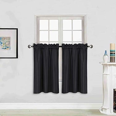 Better Home Style 100 Blackout 2 Tiers Window Treatment Curtain Insulated Drapes Short Panels for Kitchen Bathroom Basement RV Camper or Any Small Window M3036 Black 2 Panels 28 W X 36 L Each