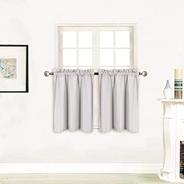 Better Home Style 100 Blackout 2 Tiers Window Curtain Insulated Drapes Short Panels for Kitchen Bathroom Basement RV Camper or Any Small Window M3024 Light GreySilver 2 Panels 28 W X 24 L Each