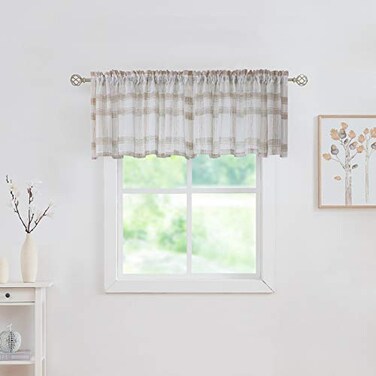Randall White Brown Check Valance Curtain for Kitchen LinenLook Semi Sheer 54 x18x2 Rod Pocket Rustic Farmhouse Style Window Drape for Holiday PartyFarmliy Gathering2 PanelsBrownWhite