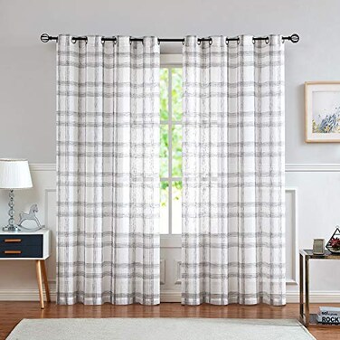 Randall Buffalo Plaid Semi Sheer Curtains for Living Room LinenLook Geometric Light Filtering Dining Room Window Drape for Farmhouse Bedroom Study RoomGrayWhite54x84 inch Long2 Panels