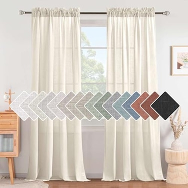 H.VERSAILTEX Linen Curtains Elegant Natural Linen Blended Curtains Energy Efficient Light Filtering Rod Pocket Window Treatments Panels Drapes for Livingroom Set of 2 Ivory 52 inch W X 108 inch L