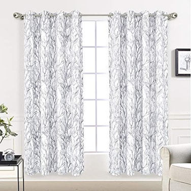 DriftAway Tree Branch Blackout Curtains Double Layer 63 Inches Long for Bedroom Printed Patterned Classic Thermal Insulated Summer Sound Lined Grommet Drapes for Living Room 2 Panels GrayWhite