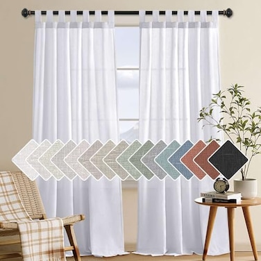 H.VERSAILTEX HVERSAILTEX Linen Curtains Natural Linen Blended Tab Top Window Treatments Panels Drapes for Living Room Elegant Energy Efficient Light Filtering Curtains Set of 2 52in x 96in Bright Whit