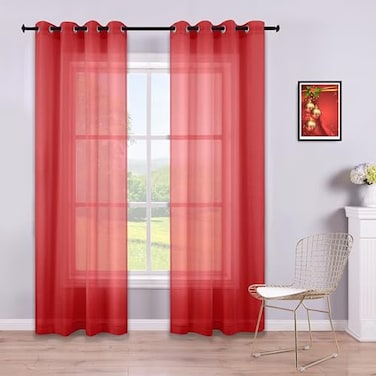 KOUFALL Red Sheer Curtains for Living Room 2 Panels Grommet Holiday Window Curtains for Bedroom Dining Room Wide 52 x 84 Inches Long