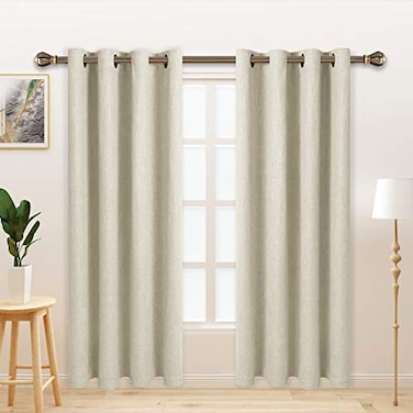 LORDTEX Linen Look Textured Blackout Curtains with Thermal Insulated Liner Heavy Thick Grommet Window Drapes for Bedroom 50 x 84 Inches Ivory Set of 2 Panels
