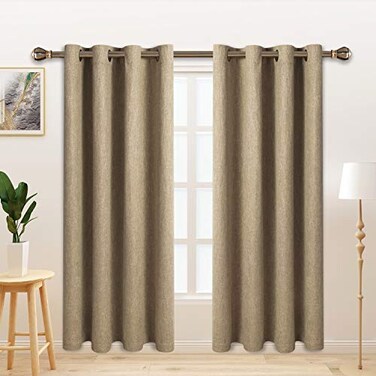 LORDTEX Linen Look Textured Blackout Curtains with Thermal Insulated Liner Heavy Thick Grommet Window Drapes for Bedroom 50 x 63 Inches Tan Set of 2 Panels
