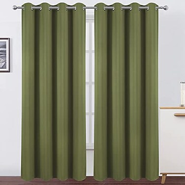 LEMOMO Olive Green Blackout Curtains52 x 84 Inch LongSet of 2 Curtain PanelsThermal Insulated Room Darkening Curtains for Bedroom