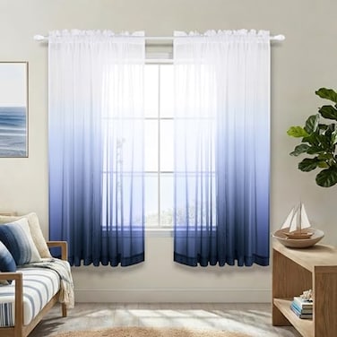 KOUFALL Navy Blue Sheer Curtains 63 Inch LengthOmbre Curtains for Kids Room Boys Bedroom 63 Inches Long