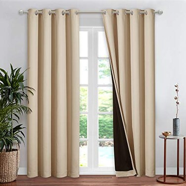 NICETOWN Thermal Insulated 100 Blackout Curtain Noise Reducing Performance Drape with Black Lining Full Light Blocking Drapery Panel for Patio Biscotti Beige 1 PC 52 inches x 95 inches
