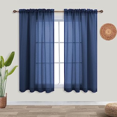 KOUFALL Navy Blue Curtains for Bathroom WindowSheer Short Curtains for Kitchen45 Inch Length