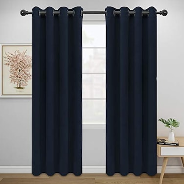 Easy-Going EasyGoing Blackout Curtains for Bedroom Solid Thermal Insulated Grommet and Noise Reduction Window Drapes Room Darkening Curtains for Living Room 2 Panels 52x84 inNavy