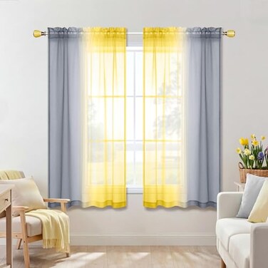 KOUFALL Kitchen Curtains Sunflower Yellow Decor Cafe Short Sheer Curtains for Bathroom Window Bedroom 45 Inch Length