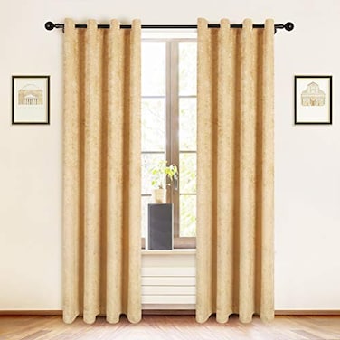 ELKCA DoubleSided Chenille Window Curtains for Living Room Luxury Gold Room Curtains for Window Grommet Top 52 W x 84 L 2 Panels