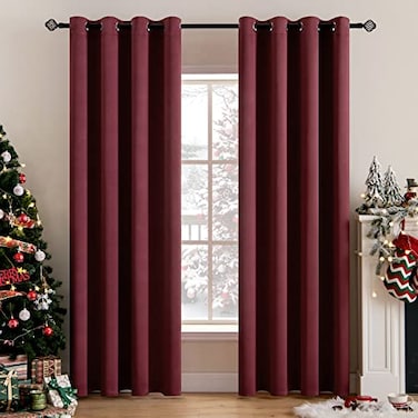 MIULEE Christmas Blackout Curtains 2 Panels Room Darkening Thermal Insulated Drapes Solid Window Treatment Set Grommet Top Light Blocking Curtain for Living RoomBedroom 52x84 inchWine Red