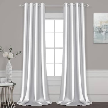 HOMEIDEAS 2 Panels Greyish White Faux Silk Blackout Luxury Curtains 52 X 84 Inch Room Darkening Satin Thermal Insulated Window Drapes for Bedroom Decor Indoor