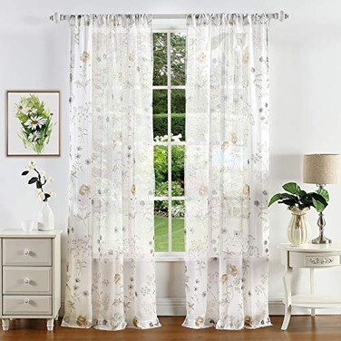 Martha Stewart Marthas Garden Floral SemiSheer Rod Pocket Window Curtain Panel Pair 84 Gold