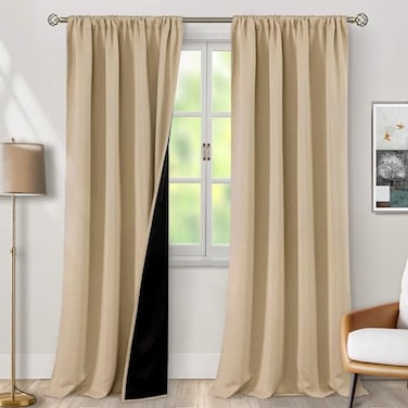 BGment Long Blackout Curtains for Living Room 108 Inch Length Full Room Darkening Thermal Insulated Soundproof Curtains for Bedroom with Rod Pocket 2 Panels Each Long Panel 52 Wide Beige