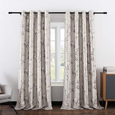 VOGOL Classic Magnolia Flower Printed Blackout Curtains Thermal Insulated with Grommet Curtains for Bedroom 60 x 106 inch Grey 2 Panels