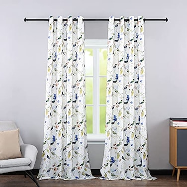 Leeva Delicate Blue Birds Window Curtains for Bedroom Dining Room Grommet Top Crafted Printed Garden Windows Treatment Panels Set for Dorm Set of 2 Pieces 52x96