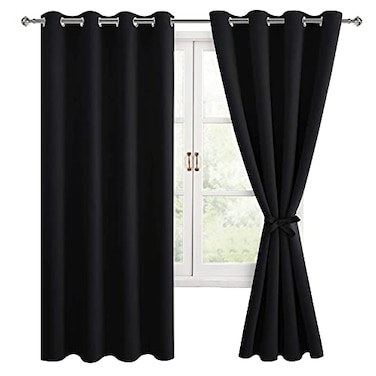 Hiasan Blackout Curtains for Bedroom 52 x 63 Inches Length Thermal Insulated Light Blocking Window Curtains for Living Room 2 Drape Panels Sewn with Tiebacks Black