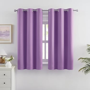 DUALIFE Short Purple Curtain Panels for Girls Room 38 by 45 Inch Length Solid Energy Efficient Room Darkening Bedroom Curtains Thermal Grommet