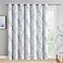 FMFUNCTEX 100 Blackout Patio Sliding Glass Door Curtains 96 Inch Long for Bedroom Blue Grey on White Tree Branch Patterned Drapes for Living Room Divider Extra Wide Thermal Insulated Panels