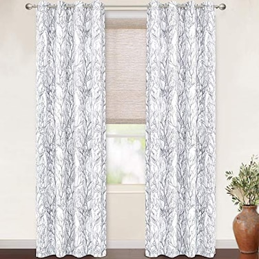 DriftAway Tree Branch Blackout Curtains Double Layer 108 Inches Long for Bedroom Printed Patterned Classic Thermal Insulated Summer Sound Lined Grommet Drapes for Living Room 2 Panels GrayWhite