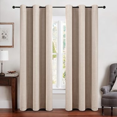 MIULEE 100 Blackout Linen Texture Curtains Soild Thermal Insulated Natural Beige Curtains Grommet Room Darkening Curtains Drapes for Living Room Bedroom 42 x 84 2 Panels