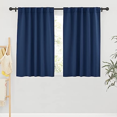 RYB HOME Blackout Curtains for Bedroom Small Window Treatment Panels Full Privacy Thermal Insultaed Solar Drapes for Bathroom Dining Basement Wide 42 x Long 45 Navy 2 Pcs