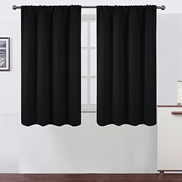 LEMOMO Black Blackout Curtains42 x 54 InchSet of 2 Panels Room Darkening Curtains for Bedroom