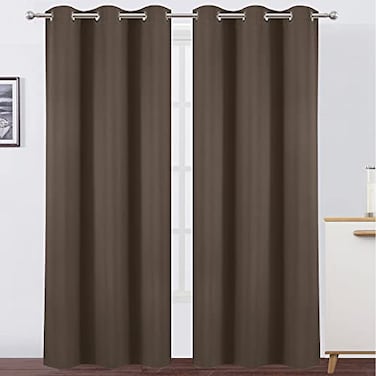 LEMOMO Chocolate Brown Thermal Blackout Curtains42 x 95 InchSet of 2 Panels Room Darkening Curtains for Bedroom