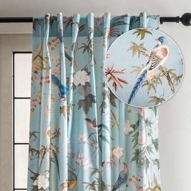 Maison d' Maison d Hermine Curtains for Living Room 100 Cotton 96 inch Length One Panel Light Filtering Curtains for Windows with Rod and Loop Pockets Spring Summer Hokuzai Blue 50 W x 96 L