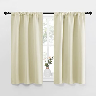 NICETOWN Kitchen Curtains Short Blackout Curtains Drapes Small Window Draperies for Dining Room Cupboard Beige 34 in x 45 in W x L Set of 2