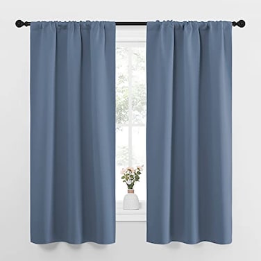 NICETOWN Bedroom Curtains Home Decoration Solid Thermal Insulated Draperies Drapes Blackout Window Curtains for Kitchen Stone Blue 2 Panels 34 in x 63 in W x L