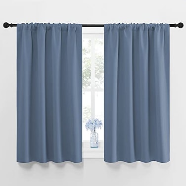 NICETOWN Blackout Curtains for Bedroom Blackout Curtain Panels Window Treatment Energy Saving Thermal Insulated Solid Rod Pocket Blackout DrapesDraperies Stone Blue 1 Pair 42 by 45inch